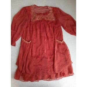 Pretty Angel Top Medium Tunic Chiffon Silk Fairy Beaded Artsy Vintage Y2k